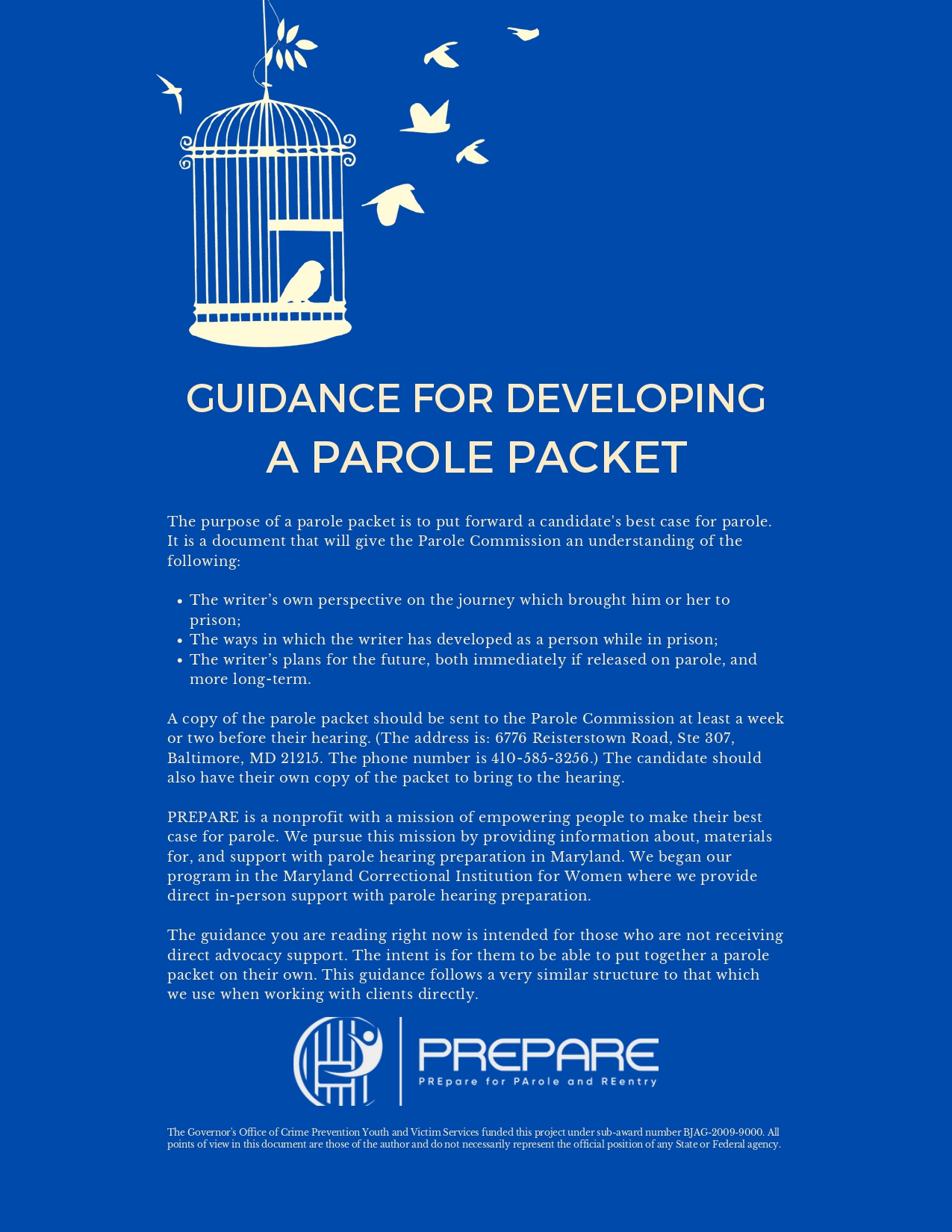 Guidance for developing a parole packet